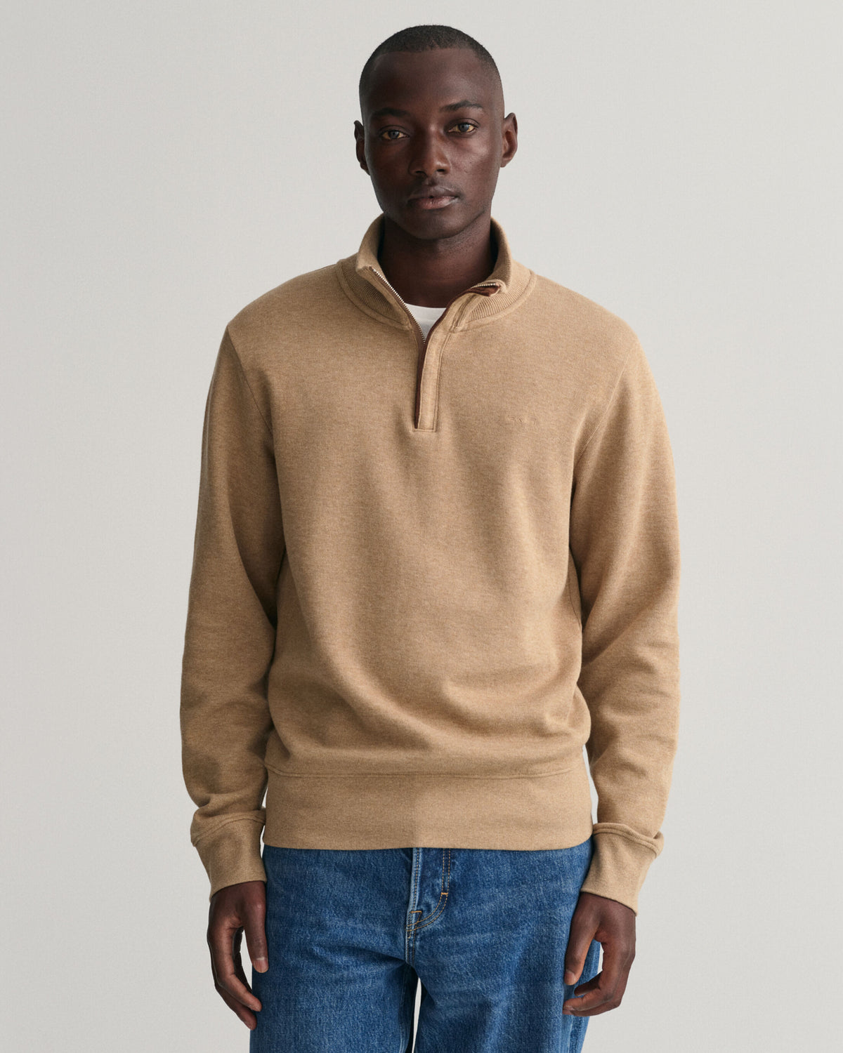 GANT - Sacker Rib Half Zip, Khaki Mel (XL Only)