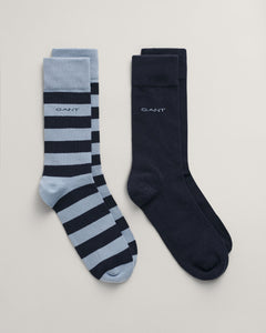 GANT - 2 Pack Barstripe & Solid Socks, Dove Blue