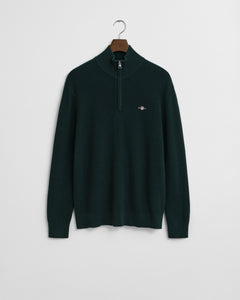 Gant - Merino Cotton Ribbed Half Zip, Tartan Green