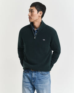 Gant - Merino Cotton Ribbed Half Zip, Tartan Green