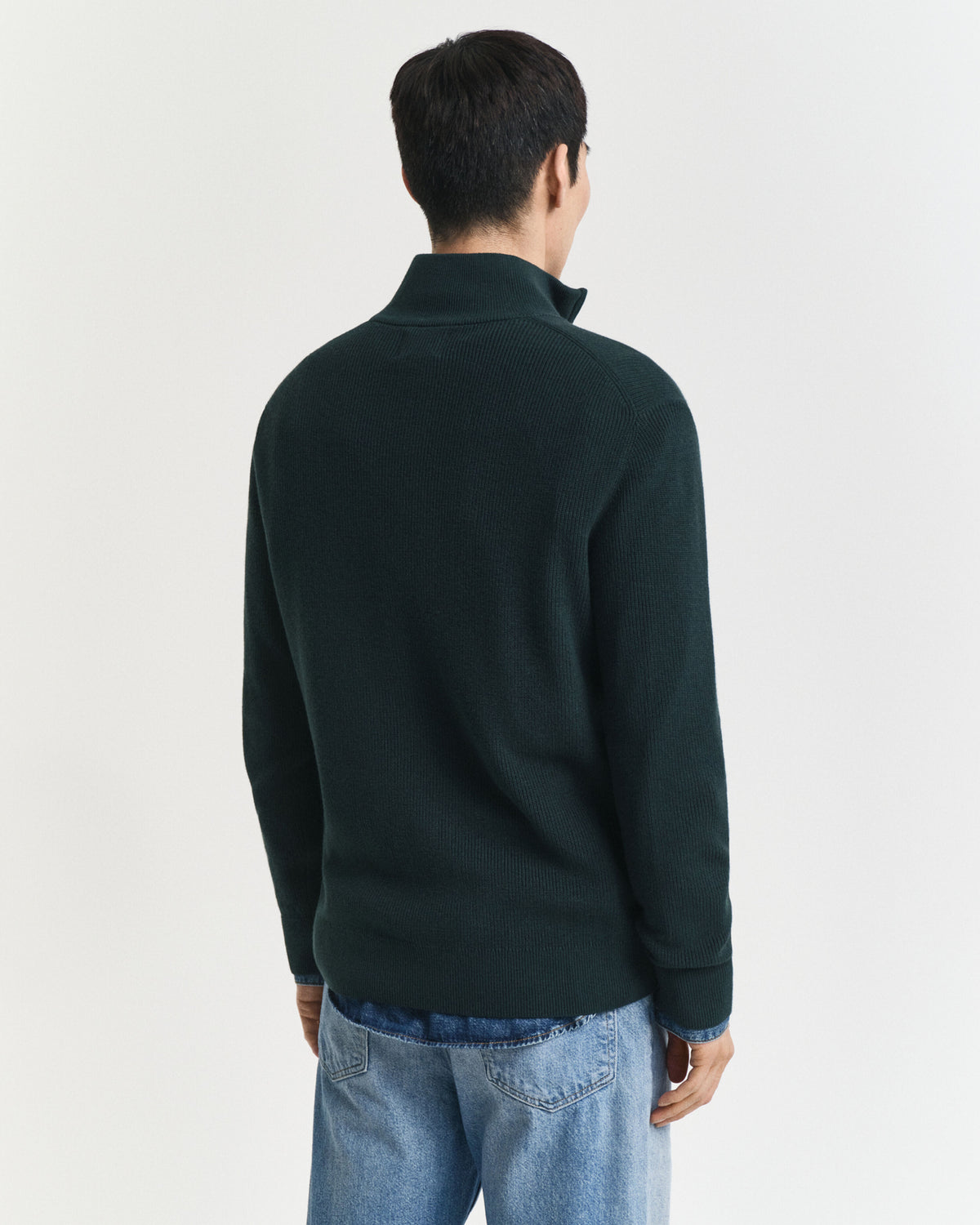 Gant - Merino Cotton Ribbed Half Zip, Tartan Green (L & XXL Only)