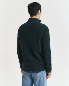 Gant - Merino Cotton Ribbed Half Zip, Tartan Green