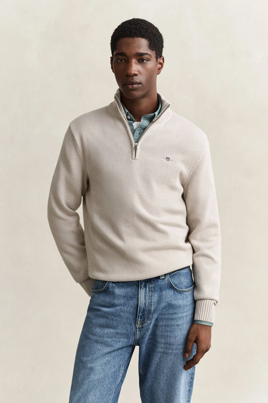 GANT - Casual Cotton Half-Zip Sweater, Seed Melange