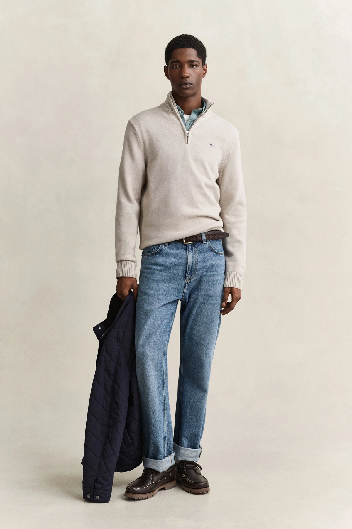 GANT - Casual Cotton Half-Zip Sweater, Seed Melange