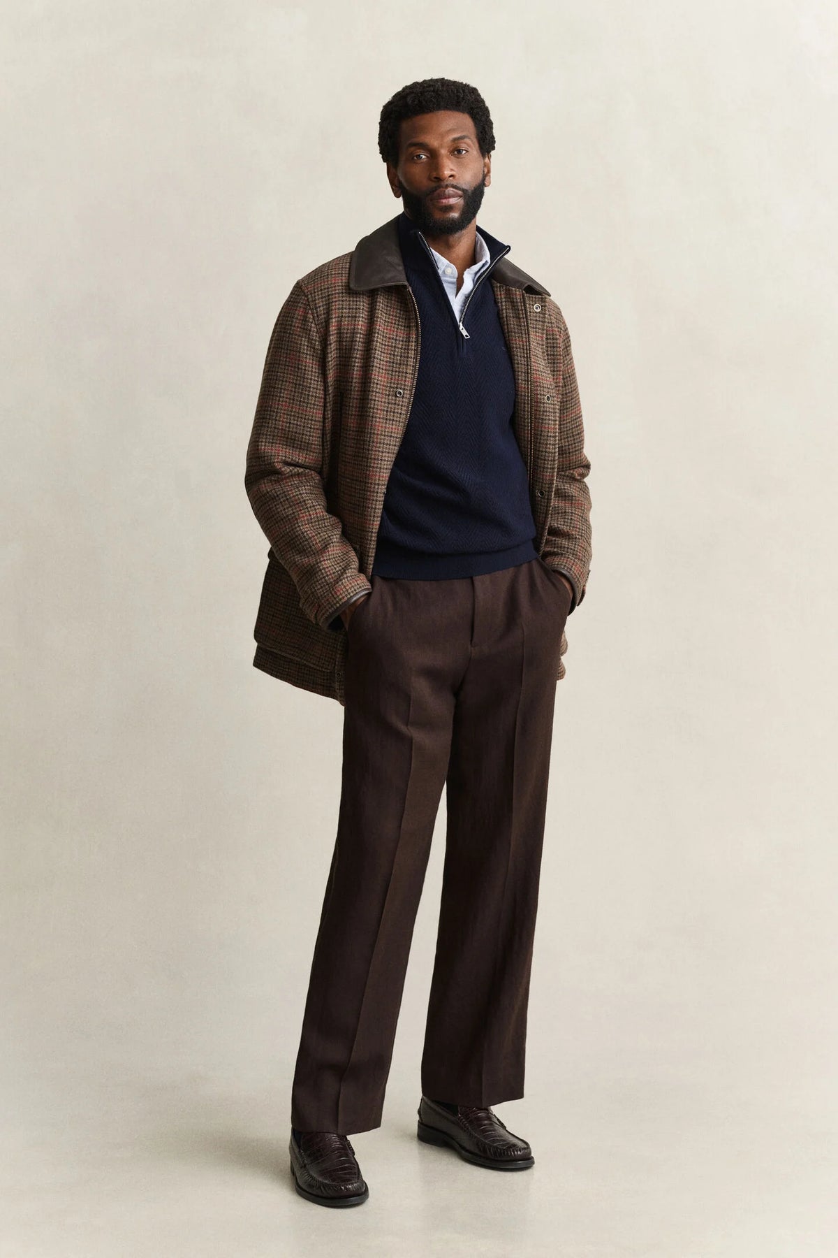 GANT - Herringbone Texture Half-Zip, Evening Blue