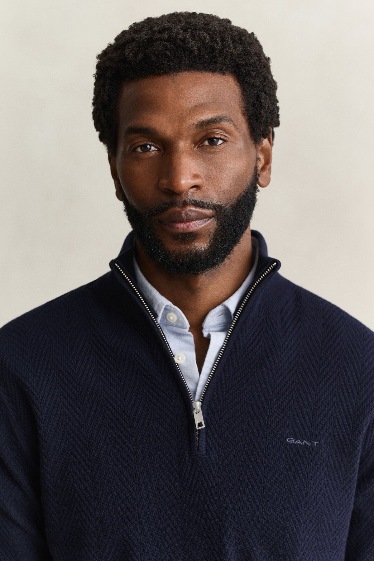 GANT - Herringbone Texture Half-Zip, Evening Blue