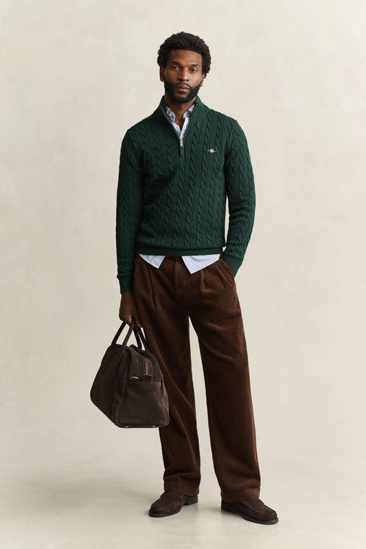 GANT - Cable Knit Half-Zip Sweater, Tartan Green