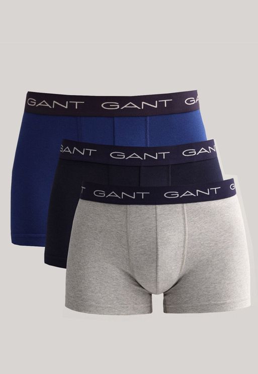 Gant - 3 Pack Trunk, Grey, Navy And Dark Blue, Navy Waist Band