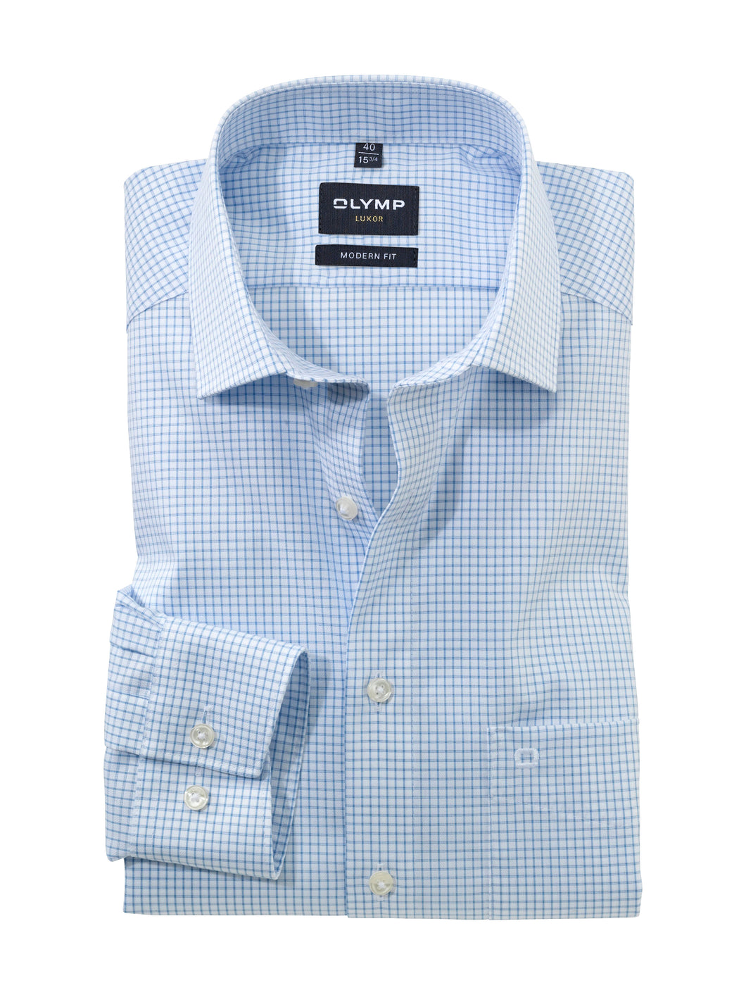 OLYMP -  Modern Fit, Tight Blue Check (Size 44 Only)