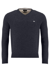 Fynch Hatton - Merino Cashmere Pullover, V-Neck, Navy