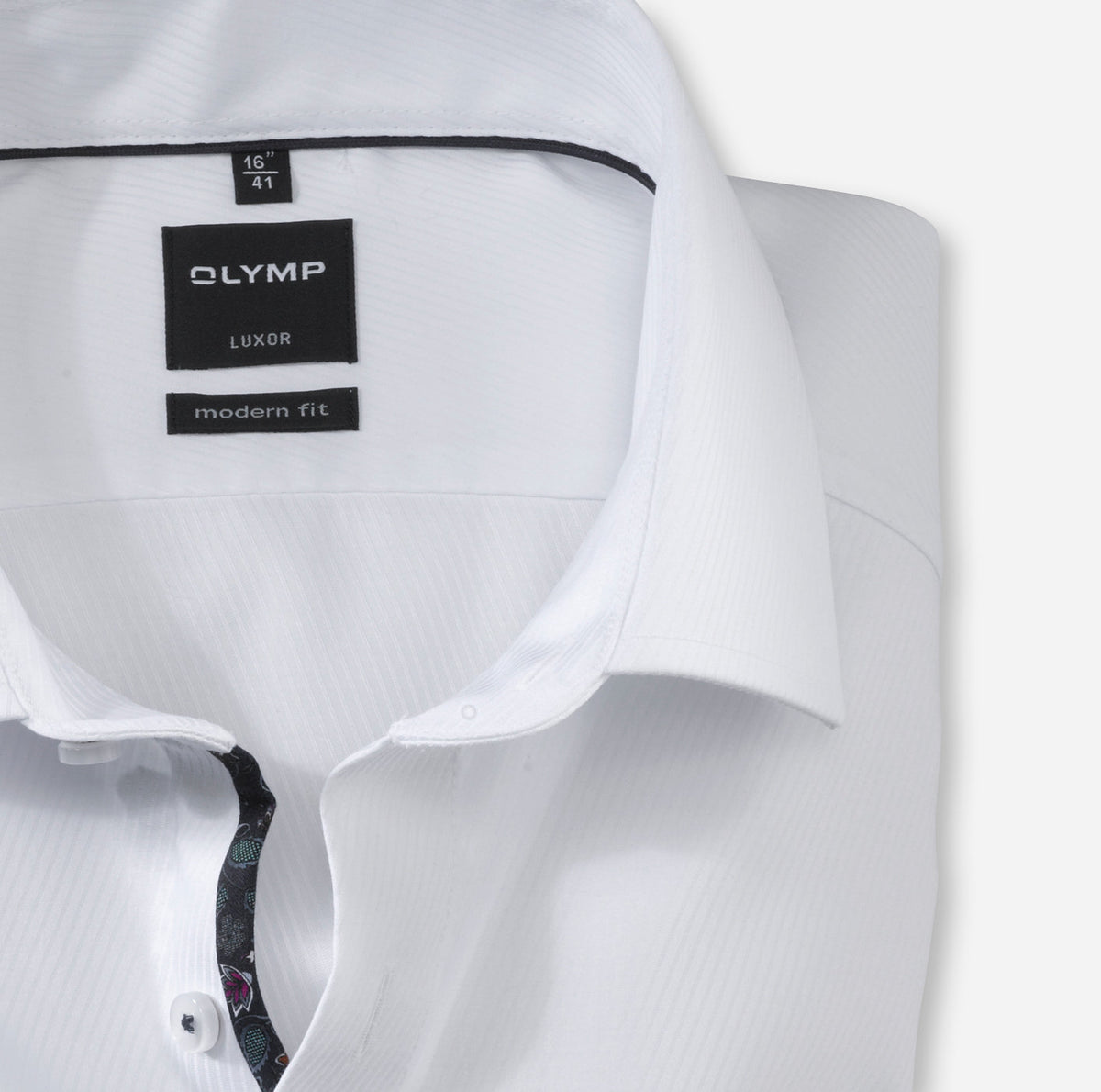 Olymp - White Modern Fit, Navy Stitching (Size 39 Only)