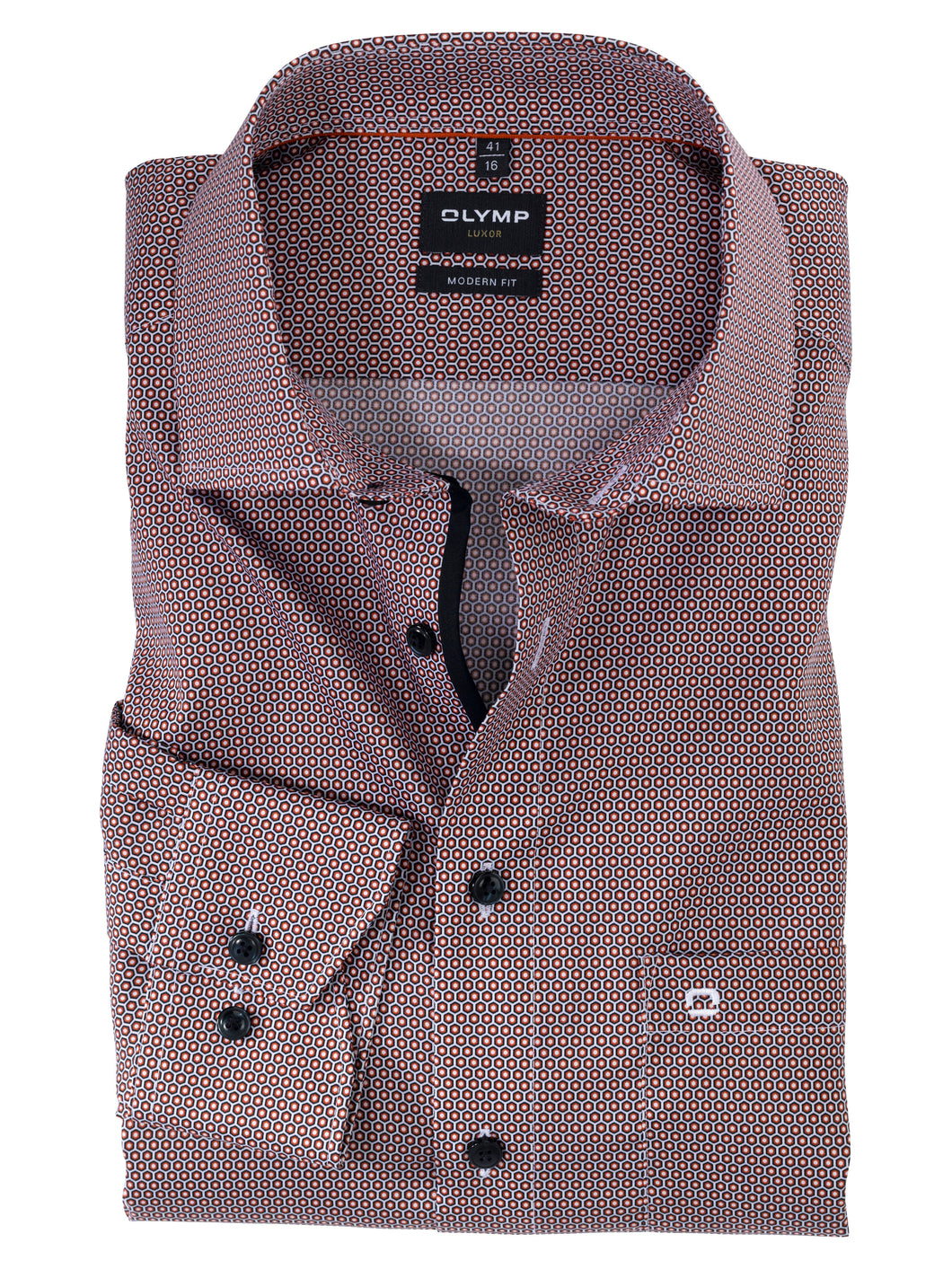 OLYMP - Luxor Modern Fit Patterned Shirt, Red Orange