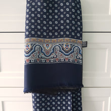 Load image into Gallery viewer, Italian Silk Scarf Navy Blue Pattern
