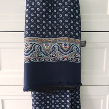 Load image into Gallery viewer, Italian Silk Scarf Navy Blue Pattern
