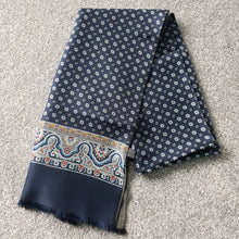 Load image into Gallery viewer, Italian Silk Scarf Navy Blue Pattern
