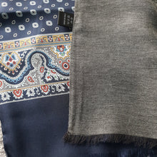 Load image into Gallery viewer, Italian Silk Scarf Navy Blue Pattern
