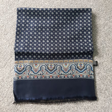 Load image into Gallery viewer, Italian Silk Scarf Navy Blue Pattern
