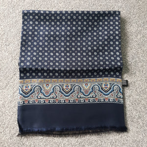 Italian Silk Scarf Navy Blue Pattern