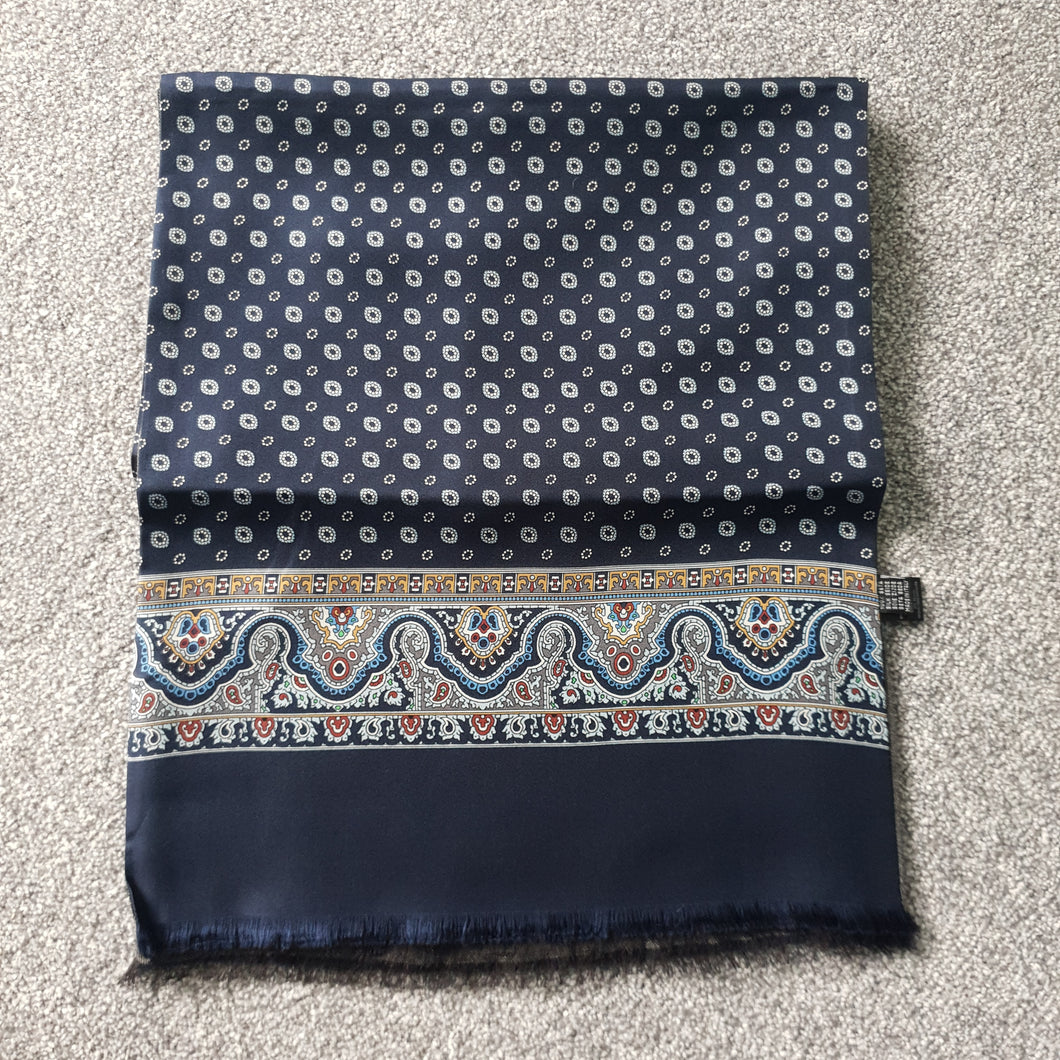 Italian Silk Scarf Navy Blue Pattern