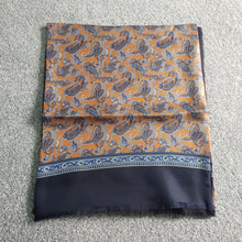 Load image into Gallery viewer, Italian Silk Scarf Blue &amp; Gold Pattern
