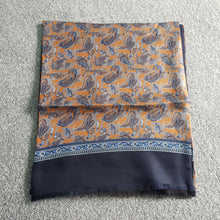 Load image into Gallery viewer, Italian Silk Scarf Blue &amp; Gold Pattern
