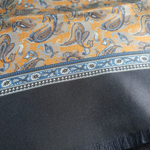 Load image into Gallery viewer, Italian Silk Scarf Blue &amp; Gold Pattern

