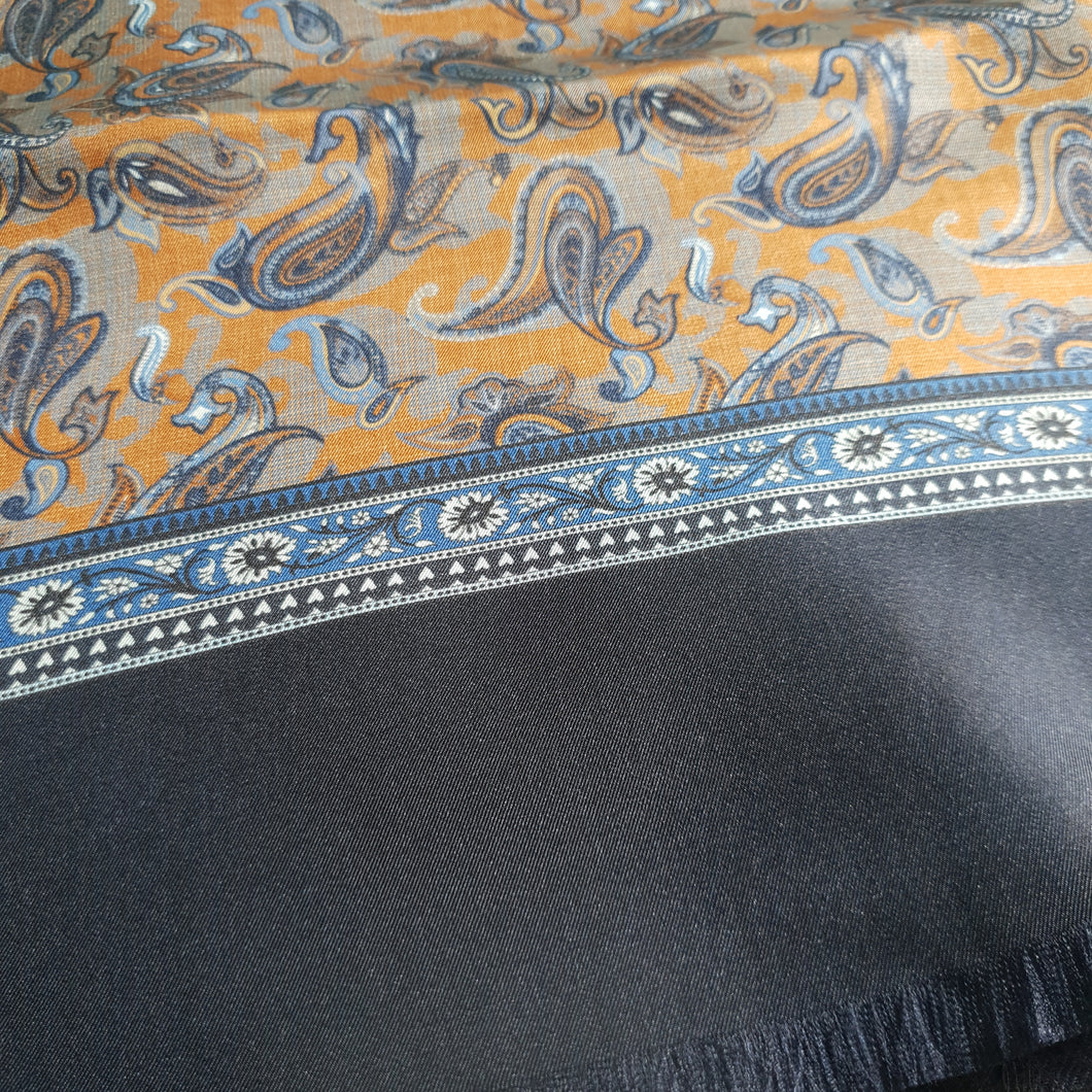 Italian Silk Scarf Blue & Gold Pattern