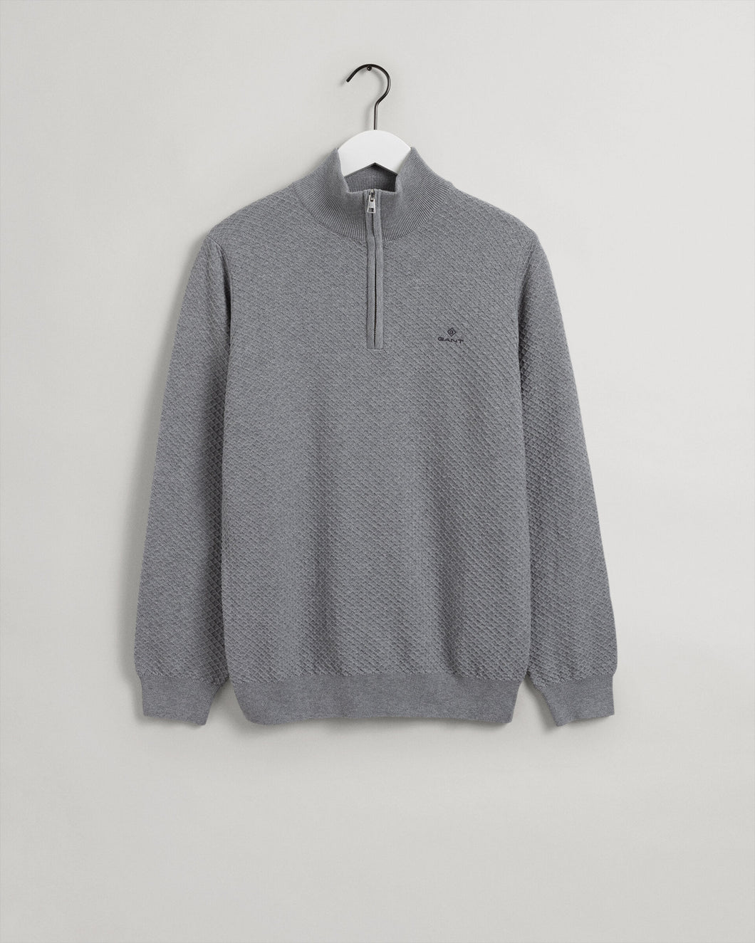 GANT - Cotton Texture Half Zip, Grey Melange (Size L only)
