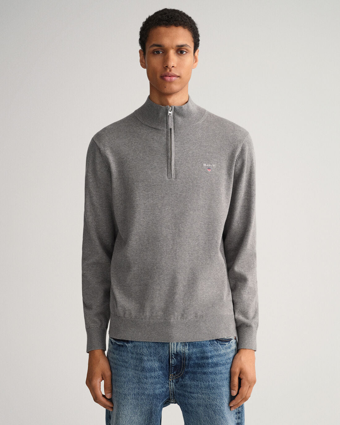 Gant - Classic Cotton Half Zip, Grey Melange