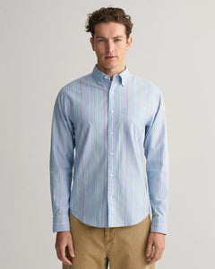 GANT - Regular Fit Striped Archive Oxford Shirt, Capri Blue