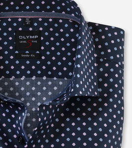 OLYMP -  Body Fit, Navy Patterned Shirt (Size 38 & 40 Only)