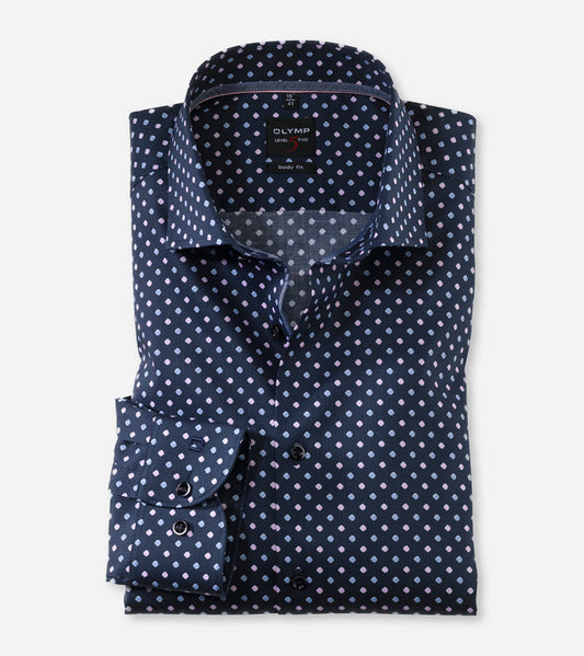 OLYMP -  Body Fit, Navy Patterned Shirt (Size 38 & 40 Only)