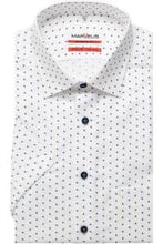 Load image into Gallery viewer, MarVelis - Modern Fit Short Sleeved Shirt, White &amp; Blue Pattern (M Only)
