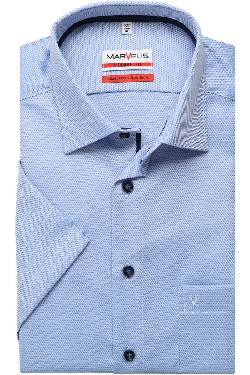 MarVelis - Modern Fit Short Sleeved Shirt, Blue Twilled