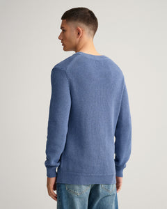 GANT- Cotton Wool Ribbed Crew Neck Sweater - Denim Blue Mel