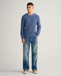 GANT- Cotton Wool Ribbed Crew Neck Sweater - Denim Blue Mel