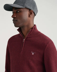 GANT - 3XL - Cotton Texture Halfzip, Burgundy Mel