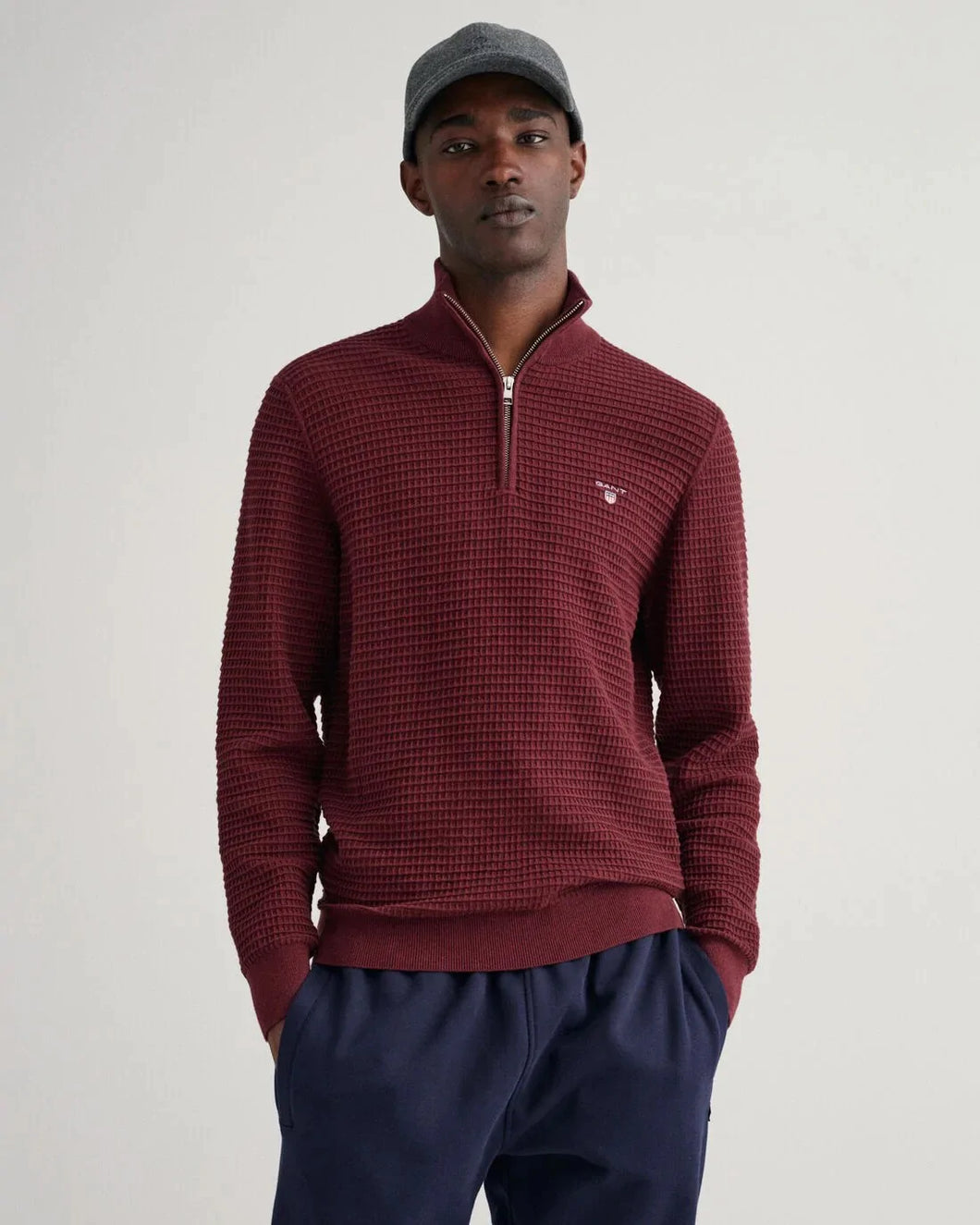 GANT - 3XL - Cotton Texture Halfzip, Burgundy Mel