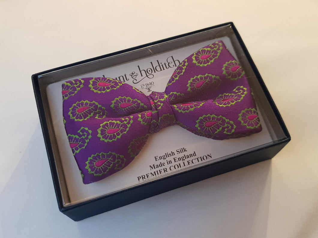 Premium Silk Bow Tie Purple/Green Pattern