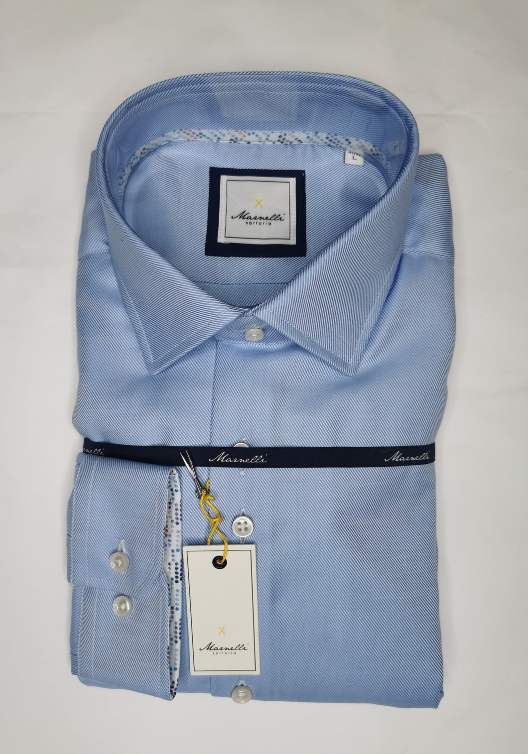 Marnelli - Blue Two Ply Twilled Shirt, Contrast Trim (L & XXL)