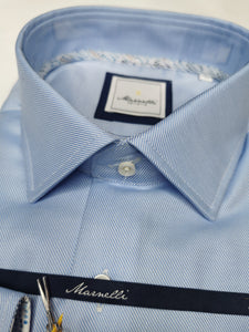 Marnelli - Blue Two Ply Twilled Shirt, Contrast Trim (L & XXL)