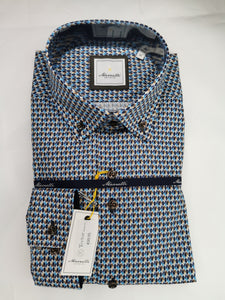 Marnelli - Blue Geometric Patterned Shirt (XXL Only)