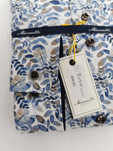 Marnelli - 3XL - Botanical Patterned Shirt, Blue and White