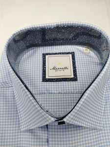 Marnelli - Blue Gingham Shirt, Contrast Collar (XXL only)
