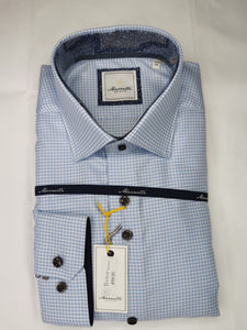 Marnelli - Blue Gingham Shirt, Contrast Collar (XXL only)