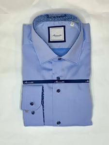 Marnelli - Light Blue Poplin Shirt, Navy Button (XXL Only)