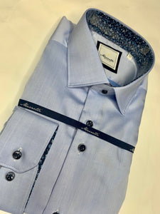 Marnelli - 3XL - Light Blue Poplin Shirt, Navy Button