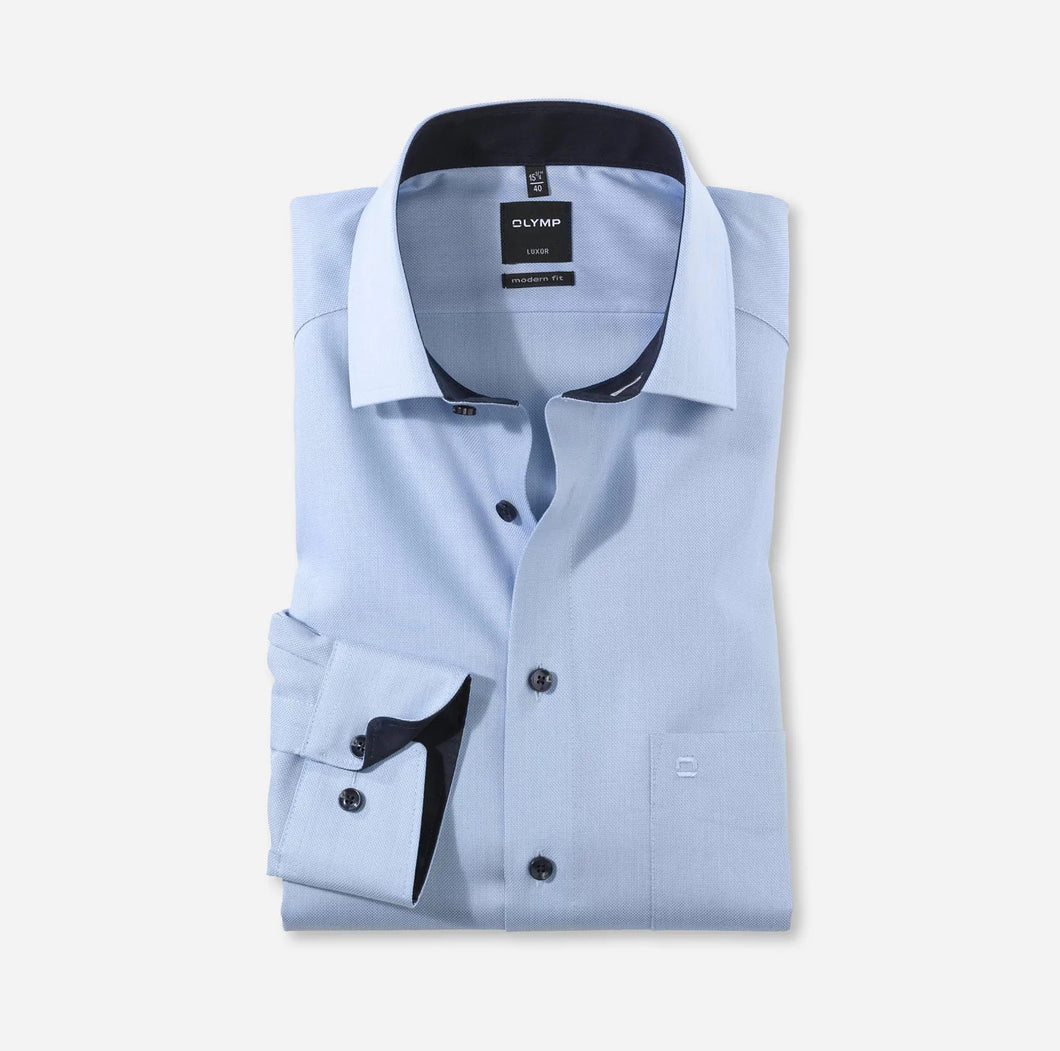 OLYMP -  Light Blue Shirt with Navy Contrast in Modern Fit