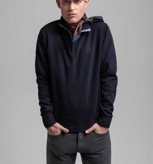 GANT - Sacker Rib Half Zip, Navy - Tector Menswear