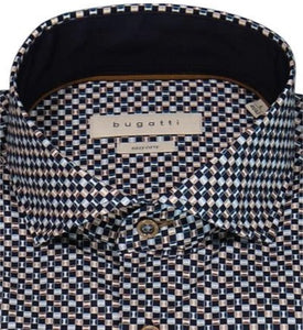 Bugatti - Shirt, Blue and Brown Pattern (S only)